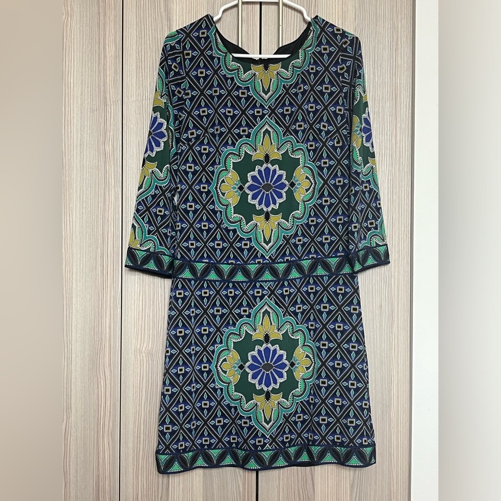 Jewel Toned Long Sleeved Shift Dress